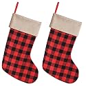 Beistle 2 Piece Red & Black Buffalo Plaid Christmas Stockings With Faux Burlap Trim Happy Holidays Fireplace Hanging Decorations