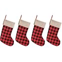 Beistle 2 Piece Red & Black Buffalo Plaid Christmas Stockings With Faux Burlap Trim Happy Holidays Fireplace Hanging Decorations (Pack of 2)