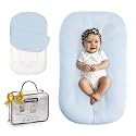 Beisurznga Baby Lounger for Newborn - Snuggle Cozy Me Lounger | Breathable Soft Cotton, 0-24 Months Portable Playtime Baby Nest, Newborn Baby Essentials Gifts- Blue (1 Lounger + 1 Cover)