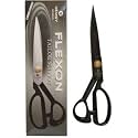 Bekner Flexon Professional Tailoring Scissors with Rubber Handle Grip Used for Tailoring Sewing Clothes Cutting Paper Cutting for Home and Office use Size (10" inch Scissor) Scissors (Set of 1, Black)