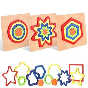 belanto 3pcs toddler puzzles wooden toys games montessori rainbow shape sorting puzzle sensory toy preschool activities for toddlers early educational gift for kids boys girls age 1-4 year