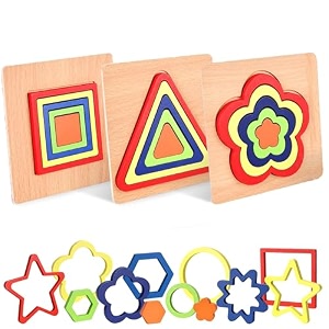 belanto 3pcs toddler puzzles wooden toys games montessori rainbow shape sorting puzzle sensory toy preschool activities for toddlers early educational gift for kids boys girls age 1-4 year
