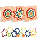 Belanto 3pcs Toddler Puzzles Wooden Toys Games Montessori Rainbow Shape Sorting Puzzle Sensory Toy, Preschool Activities for Toddlers, Early Educational Gift for Kids Boys Girls Age 1-4 Year