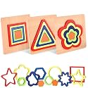 Belanto 3pcs Toddler Puzzles Wooden Toys Games Montessori Rainbow Shape Sorting Puzzle Sensory Toy, Preschool Activities for Toddlers, Early Educational Gift for Kids Boys Girls Age 1-4 Year