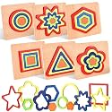 Belanto 6pcs Toddler Wooden Puzzles Toys Montessori Rainbow Shape Sorting Preschool Educational Brain Teaser Puzzle for Kids 1-4 Year (6pcs Star, Circle, Hexagon, Flower, Square,Triangle Puzzle)