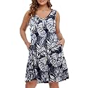 BELAROI Summer Dresses for Women Beach Tshirt Sundress V Neck Casual Swing Tank Dress Swimsuit Cover Ups Pockets