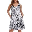 BELAROI Summer Dresses for Women Beach Tshirt Sundress V Neck Casual Swing Tank Dress Swimsuit Cover Ups Pockets
