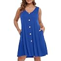 BELAROI Summer Dresses for Women Beach Tshirt Sundress V Neck Casual Swing Tank Dress Swimsuit Cover Ups Pockets