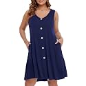 BELAROI Summer Dresses for Women Beach Tshirt Sundress V Neck Casual Swing Tank Dress Swimsuit Cover Ups Pockets