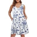 BELAROI Summer Dresses for Women Beach Tshirt Sundress V Neck Casual Swing Tank Dress Swimsuit Cover Ups Pockets