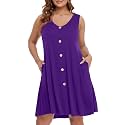 BELAROI Summer Dresses for Women Beach Tshirt Sundress V Neck Casual Swing Tank Dress Swimsuit Cover Ups Pockets