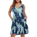 BELAROI Summer Dresses for Women Beach Tshirt Sundress V Neck Casual Swing Tank Dress Swimsuit Cover Ups Pockets