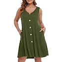 BELAROI Summer Dresses for Women Beach Tshirt Sundress V Neck Casual Swing Tank Dress Swimsuit Cover Ups Pockets