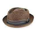 Belfry Men Women Summer Straw Porkpie Vented Trilby Fedora Hat in Blue Tan Black Brown Burgundy