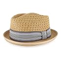 Belfry Men Women Summer Straw Porkpie Vented Trilby Fedora Hat in Blue Tan Black Brown Burgundy