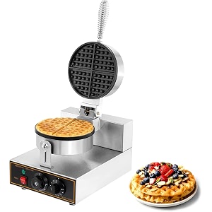 belgian waffle maker round with timer control  non stick waffle machine with teflon-coated baking plates amp stainless steel body for commercial use