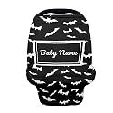 Belidome Halloween Bat Car Seat Covers for Baby Stroller Canopy Custom Baby Name Personalized Stretch Scarf Nursing Scarf Breastfeeding Covers, Black and White