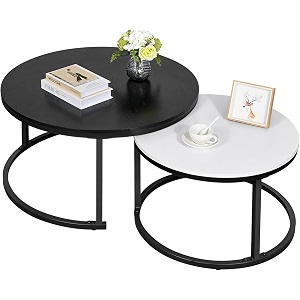 modern nesting coffee tables set of 2round coffee table for living roomside table  coffee tables with sturdy metal frame black and white