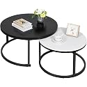 Modern Nesting Coffee Tables Set of 2,Round Coffee Table for Living Room,Side Table | Coffee Tables with Sturdy Metal Frame, Black and White