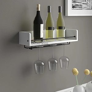 woodenampiron wall mounted wine rack wine bottle holder glass hanging rack wine botte holder stand white