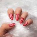 Bella Monza French Tip Press On Nails | Reusable Artificial Fake Stick Nail Set | Long Acrylic Almond Shape (24 Nails, Glitter Red)