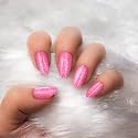 Bella Monza French Tip Press On Nails | Reusable Artificial Fake Stick Nail Set | Long Acrylic Almond Shape (24 Nails, Glitter Rose)