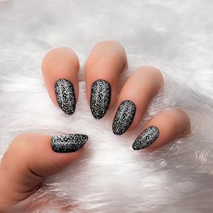 bella monza stick on nails 24 pcs reusable artificial fake nail set reusable and long lasting easy to use fake nails for women39s girls color-black finish-glitter