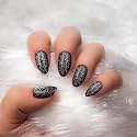 Bella Monza Stick On Nails 24 Pcs Reusable Artificial Fake Nail Set Reusable and Long Lasting Easy To Use Fake Nails For Women's, Girls (Color-Black, Finish-Glitter)