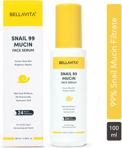 bellavita snail mucin face serum  5 niacinamidehyaluronic acidglass-like skin  24 hr hydration  improves skin texturefor indian skin snail 99 serum