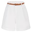 Belle Poque Women Bermuda Shorts Elastic Waist Wide Leg Shorts with Pockets &amp; Belts