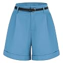 Belle Poque Women Bermuda Shorts Elastic Waist Wide Leg Shorts with Pockets &amp; Belts