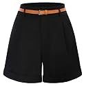 Belle Poque Women Bermuda Shorts Elastic Waist Wide Leg Shorts with Pockets &amp; Belts
