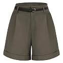 Belle Poque Women Bermuda Shorts Elastic Waist Wide Leg Shorts with Pockets &amp; Belts