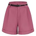 Belle Poque Women Bermuda Shorts Elastic Waist Wide Leg Shorts with Pockets &amp; Belts