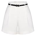 Belle Poque Women Bermuda Shorts Elastic Waist Wide Leg Shorts with Pockets &amp; Belts