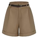 Belle Poque Women Bermuda Shorts Elastic Waist Wide Leg Shorts with Pockets & Belts