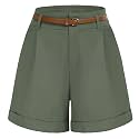 Belle Poque Women Bermuda Shorts Elastic Waist Wide Leg Shorts with Pockets &amp; Belts