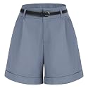 Belle Poque Women Bermuda Shorts Elastic Waist Wide Leg Shorts with Pockets & Belts