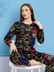 bellebird women printed black night suit set