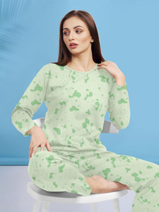 bellebird women printed green night suit set
