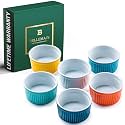 Bellemain 4 oz Porcelain Mini Bowls | Ramekins, Custard Cups, Mini Cheesecake Pans, Small Baking Dish, Dipping Sauce Bowls, Small Casserole Dishes, Ramekins Oven Safe to 500F, Set of 6 (Multi)
