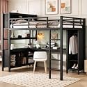 Bellemave Full Loft Bed with Desk Wardrobe