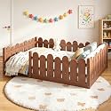 Bellemave Full Montessori Floor Bed with Rounded Safety Guardrail,Brown