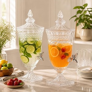 bellemax 2 litre glass iced drink dispenser with spout amp tap glass lid cold beverage dispenser for beer water cocktails detox drinks amp more perfect for parties amp eventsdaily uses 1 pcs