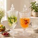 Bellemax 2 Litre Glass Iced Drink Dispenser with Spout &amp; Tap, Glass Lid Cold Beverage Dispenser for Beer, Water, Cocktails, Detox Drinks &amp; More, Perfect for Parties &amp; Events,Daily Uses 1 Pcs