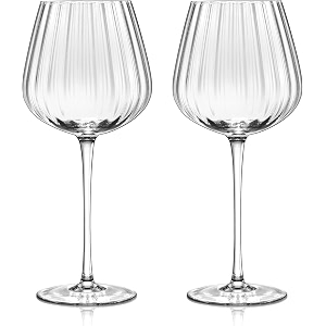 bellemax ribbed wine glasses 350 ml crystal clear stem wine glass for red wine white wine champagne cocktail amp mocktails premium drinking goblets for home set of 2