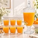 Bellemax 3 Litre Glass Iced Drink Dispenser with Spout &amp; Tap,250ML Glass Set of 6 – Cold Beverage Dispenser for Beer, Water, Cocktails, Detox Drinks &amp; More, Perfect for Parties &amp; Events (BS-12)