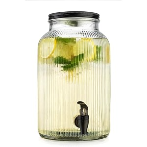 bellemax 55 litre glass iced drink dispenser with spout amp tap black lid  cold beverage dispenser for beer water cocktails detox drinks amp more perfect for parties amp eventsdaily usesset of 1