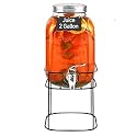 Bellemax 3 Litre Glass Iced Drink Dispenser with Spout &amp; Tap, Glass Lid and Wooden Stand – Cold Beverage Dispenser for Beer, Water, Cocktails, Detox Drinks, Perfect for Parties &amp; Events (BS-04)