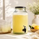 Bellemax 5.5 Litre Glass Iced Drink Dispenser with Spout &amp; Tap, Black Lid – Cold Beverage Dispenser for Beer, Water, Cocktails, Detox Drinks &amp; More, Perfect for Parties &amp; Events,Daily Uses(Set of 1)